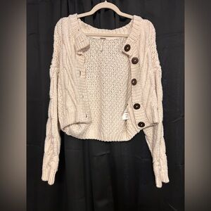 Free People Bonfire Cable Knit Cardigan - Cream